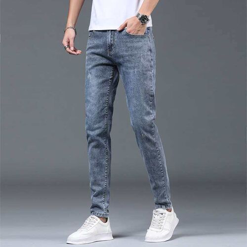 Summer Light Color Thin Slim-fit Jeans Mens Cropped Skinny