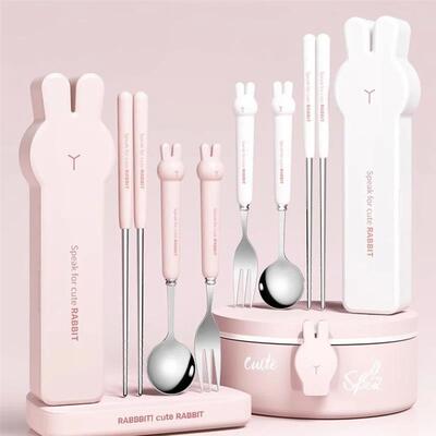 3/4PCS Cute Portable Dinnerware Set Reusable 304 Stainless S
