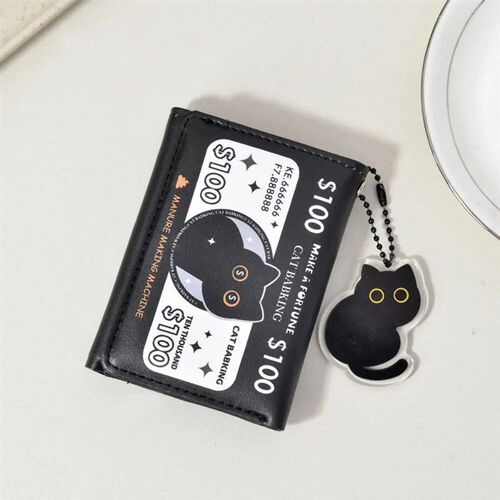 Fetive Fortune Folding Wallet with Cat Baking Deign Three-Fo