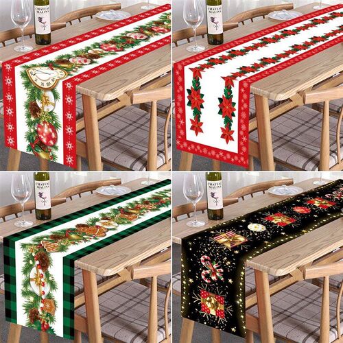 Christmas Table Runner Polyester Xmas Table Flag Cover 2024