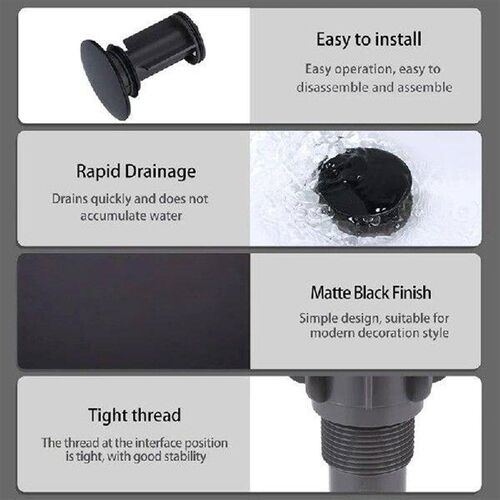 2 Pack Bathroom Sink Drain With Overflow Matte Black ABS