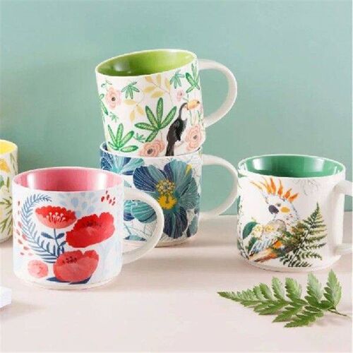 450ML Handmade Flower and Bird Pattern Design Ceramic Mug