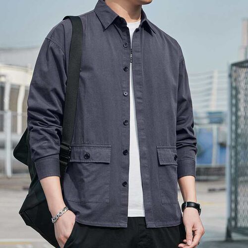 Mens Black Long Sleeve Shirt Spring New Arrival Washed Casu