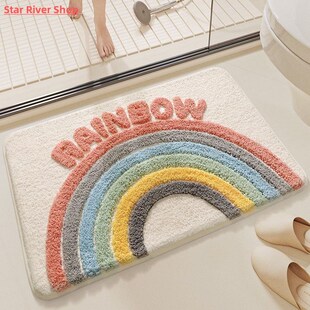 Rainbow Absorbent Bathroom Mat Bathtub Side Carpet Microfibe