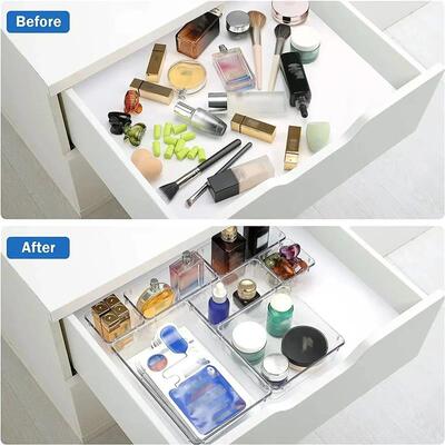 8/13/25Pcs Drawer Organizers Set Clear Plastic Desk Divider