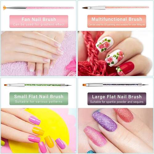 9PCS Acrylic Gel Nail Art Brush Set for Nails,Manicure Brush