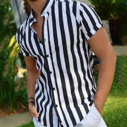 Men Shirt 2022 Short Sleeve Shirt Stripes Pattern All-match