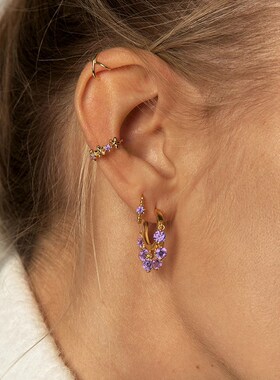 925 Sterling Silver Hoop Earrings for Women Simple ins Purpl