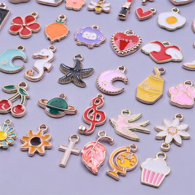 Multistyle Random Mix 10-50pcs/Lot Kawaii Enamel Charm Flowe