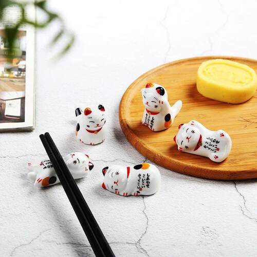 5pcs Lucky Cat Ceramic Chopsticks Holder Chopsticks Pillow