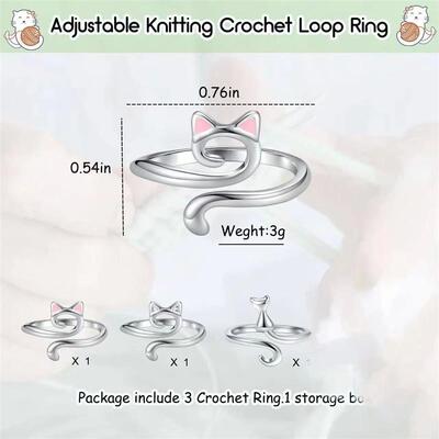 Adjustable Crochet Tension Cute Cat Ring, Beginner Knitting