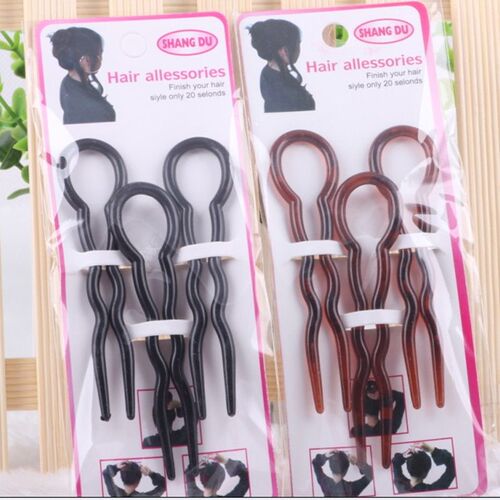 Black Brown Plastic Hair Clips U Shape Design Hair Fork Conv