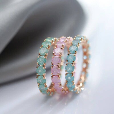 Kinel New Emerald Round Cut Zircon Ring for Women Luxury 585