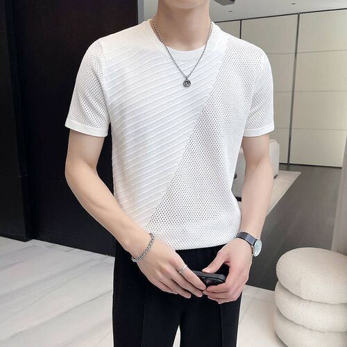 Summer Thin Roun Neck Short-sleeve Sweater Breathable Soft S