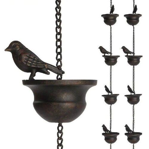 8 Feet Birds On Cups Rain Chain 8 Birds Cups Bronze