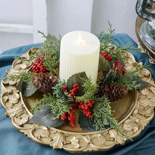 Christmas Candlestick Wreath Artificial Berry Pinecone Garla