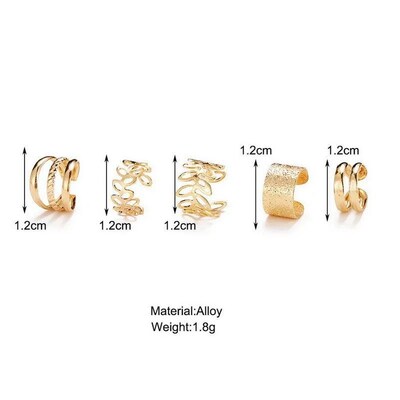 5Pcs/Lot  Vintage Gold Color Leaves Ear Cuff Non-Piercing Fa