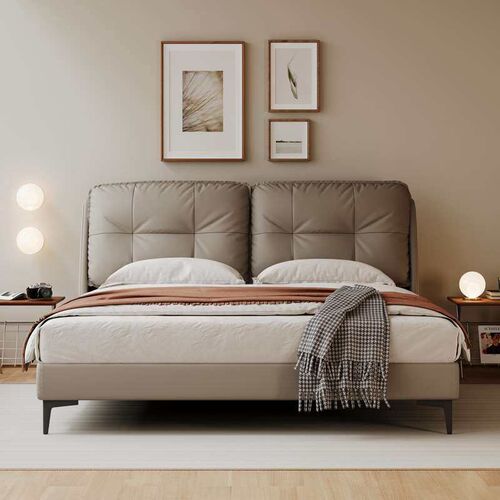 Nordic All Solid Wooden Bed Master Bedroom Doue Bed Leather