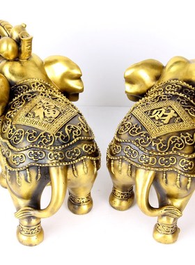 朴器 擦黑色1尺铜财富象一对 铜大象摆件 铜财象 铜福象 大象一对