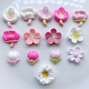 20pcs mixed style white petals/pink floral resin flat botto