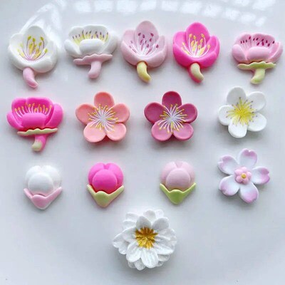 20pcs  mixed style white petals/pink floral resin flat botto