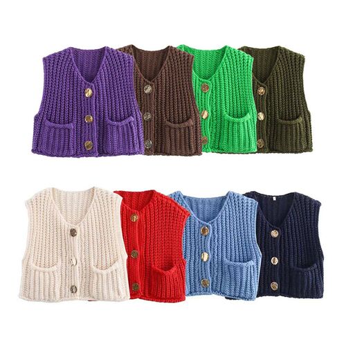 Korean Fashion Crop Sweater Women Vest Solid Loose Casual Sw