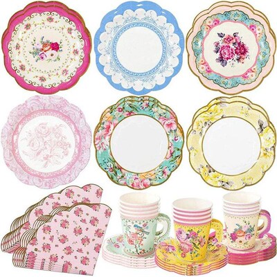 8Pcs 7inch Afternoon Tea Vintage Floral Paper Plates Talking