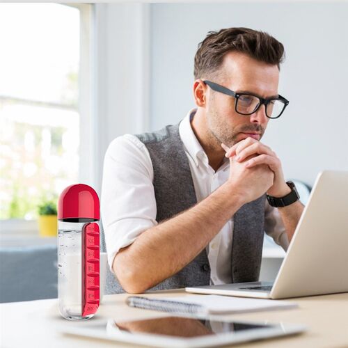 600Ml Water Bottle with Pillbox Plastic Drink Bottle with Me