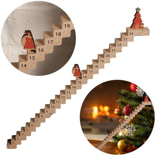 Christmas Advent Calendar 2024 Tabletop Wooden Ornament Sant