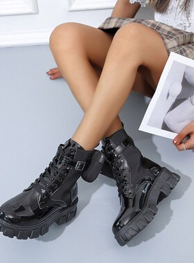 New Botas Women Motorcycle Ankle Boots Wedges Female Lace Up