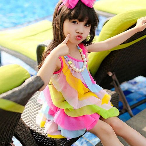 Girls  New Summer Rainbow stripe children dress formal princ