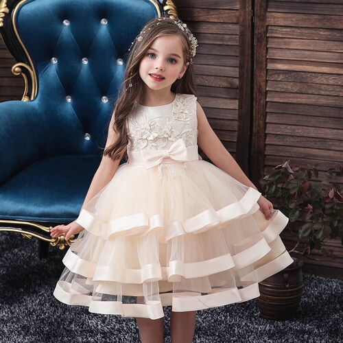 2018 Kids Elegant Pearl Cake Princess Dress Girls Dresses Fo