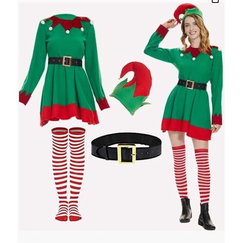Womens elf costume dress and hat圣诞精灵服装连衣裙和帽子