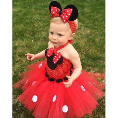 Lovely Girls Pink Cartoon Tutu Dress Baby Mickey Minnie Croc