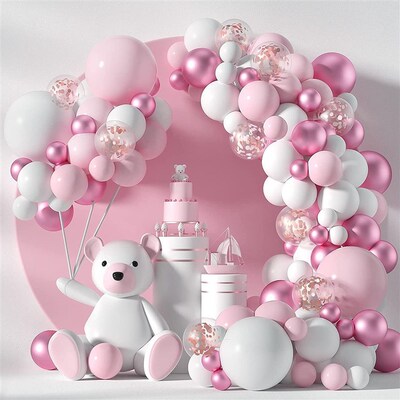 125pc/117pc Pink Metallic Balloon Garland Arch Kit Welcome B