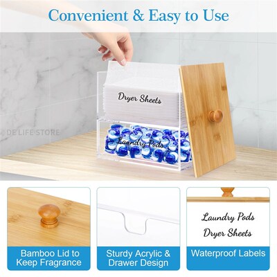 Double Layer Acrylic Storage Box with Bamboo Lid Dryer Sheet