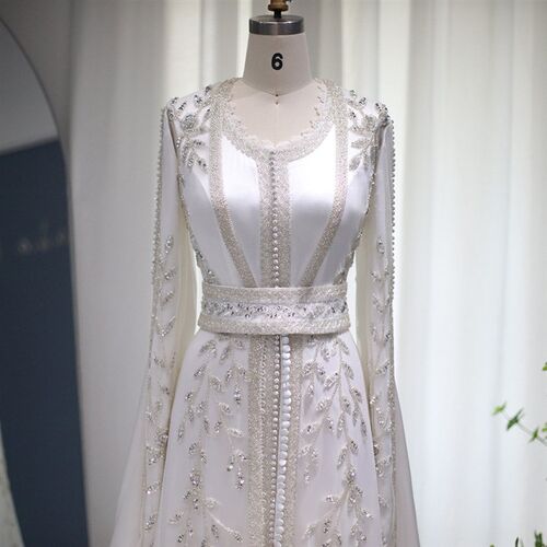 Luxury Dubai Moroccan Kaftan Ivory Evening Dresses for Women