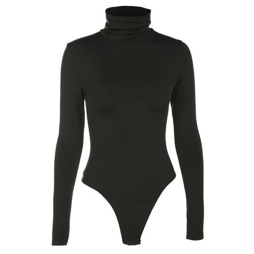 Women Bodysuits Long Sleeve Autumn Winter Black Turtleneck S