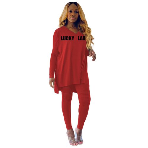 66182 Womens letter pleated temperament casual two-piece su