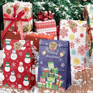 8pcs/12pcs Kraft Paper Candy Cookie Bag Santa Claus Snowman