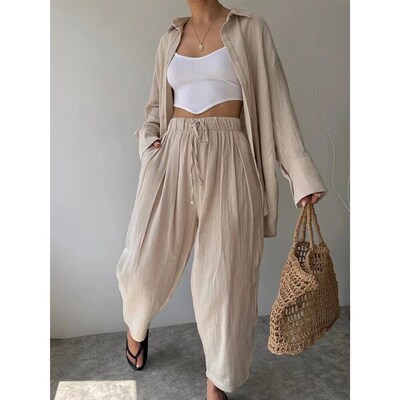 Sexy Sleepwear Women Pjs Buttons Shirt Loose Soft Wide Leg T