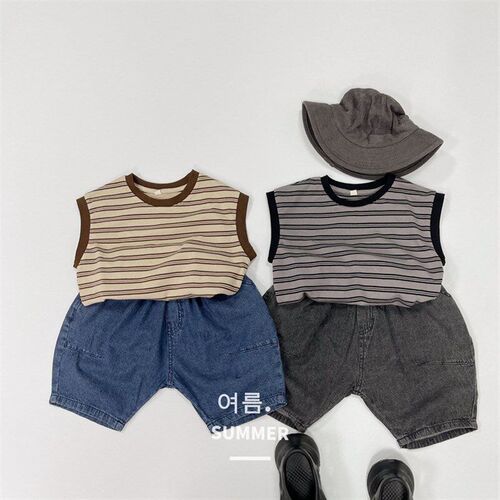 Soft Striped Vest for Kids Summer Sleeveless Round Neck Tee