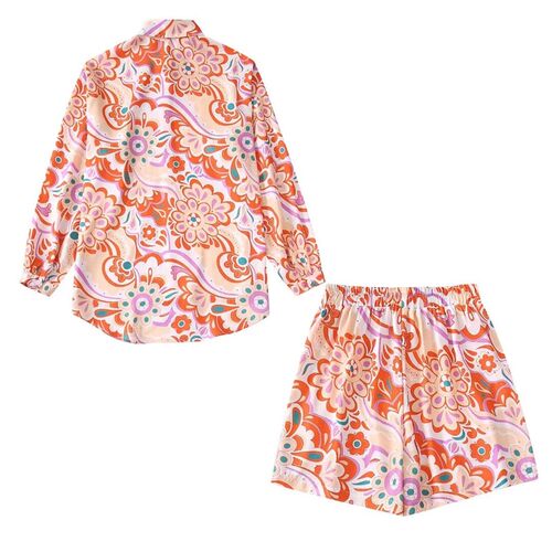 Womens Short Suit Vintage Two Piece Set Casual Loose Long S