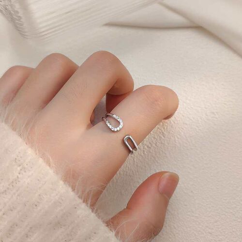 Open Ring Womens Day Temperament Diamond Geometric Sweet Fl