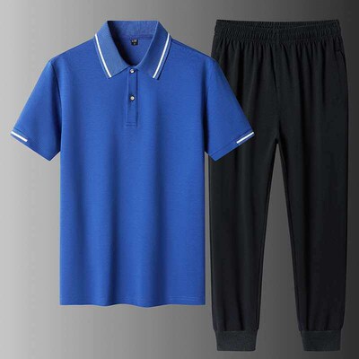 New Mens POLO Solid Color Set Summer Handsome Two-Piece Tro