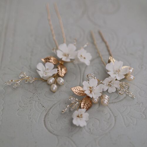 Floralbride Handmade Ceram Flower Freshwater Pearls Bridal H
