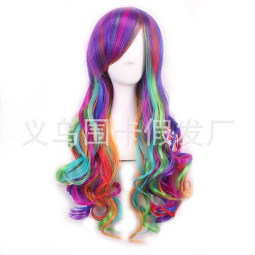 Colorful Universal Cos Wig Full Head ver Bangs Wig Women Lon