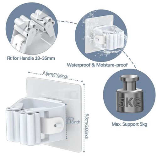 Mop Hanger 4 Pack,Broom Holder Self Adhesive Hanger Wall Mou