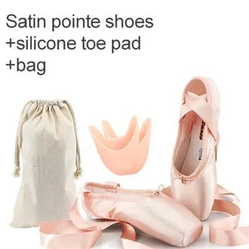 Girls Ballerina Ballet Pointe Shoes Pink Red Women Satin Can