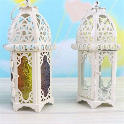 Decorative Lanterns Moroccan Stained Iron Glass Holder for